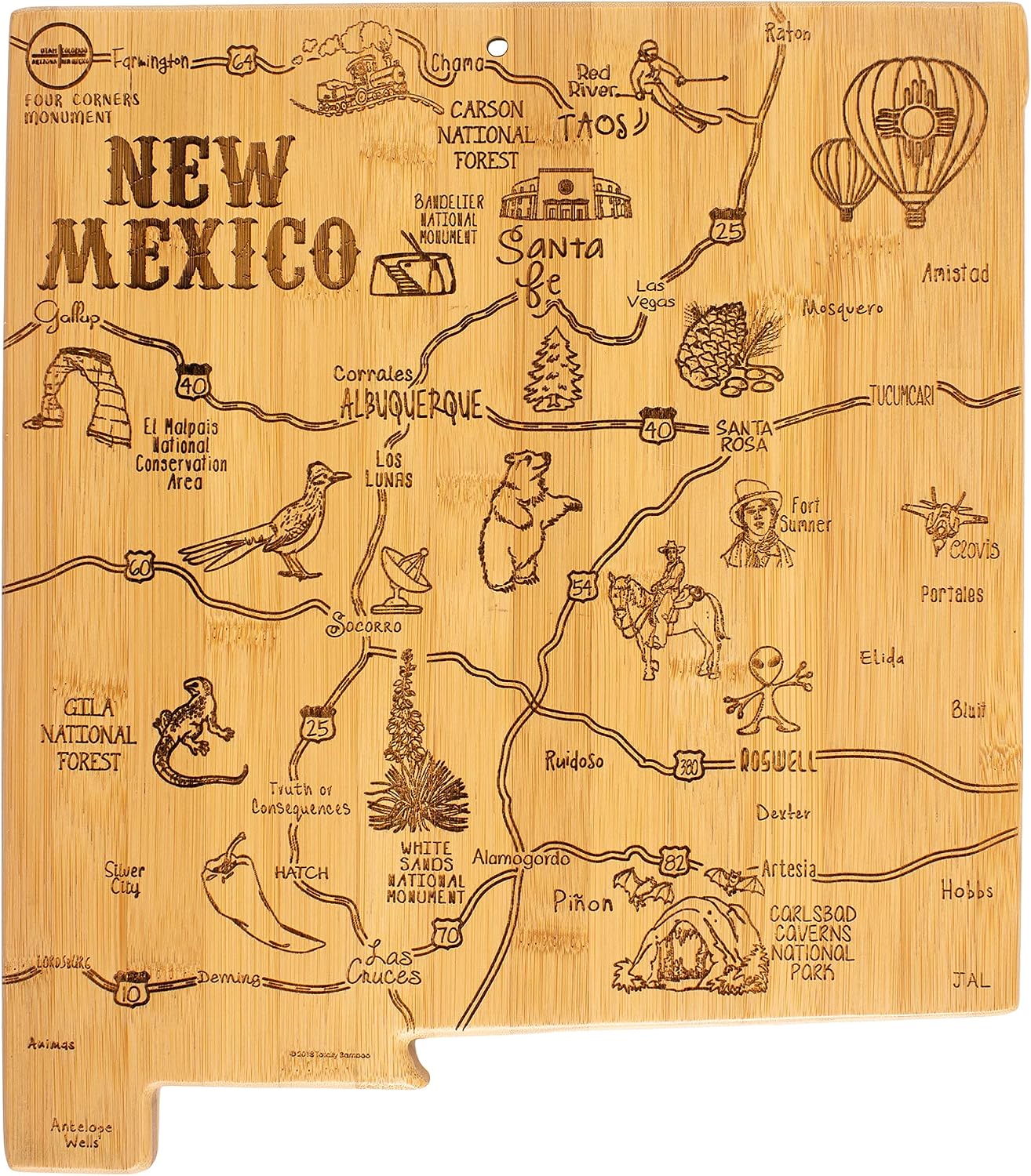Totally Bamboo Destination New Mexico State Shaped Serving and Cutting Board