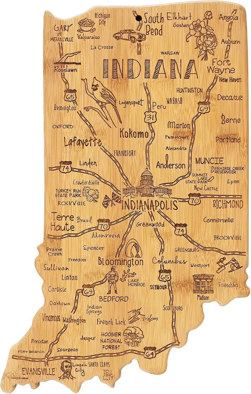 Totally Bamboo Indiana State Destination Bamboo Serving and Cutting Board