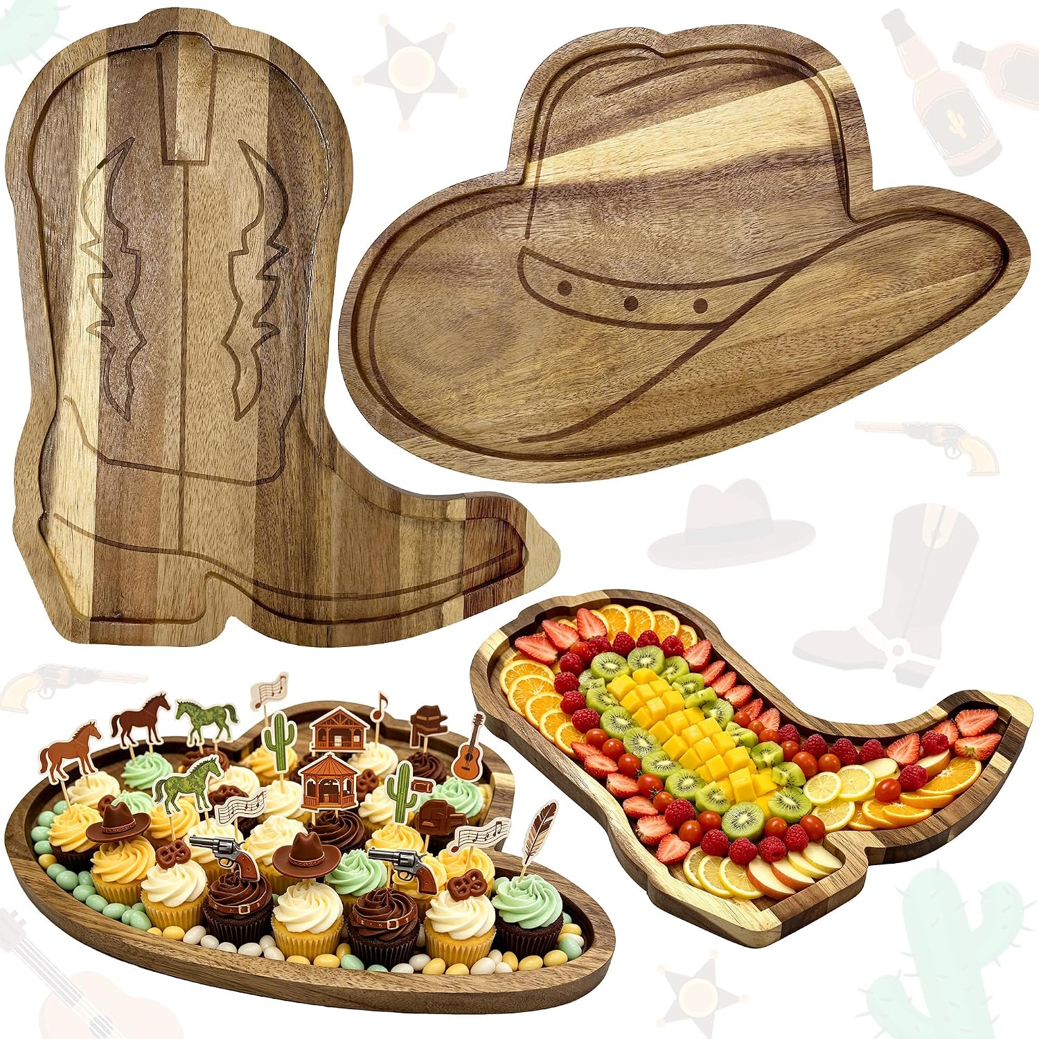 Western Birthday Party Decorations Wooden Hat Boot Charcuterie Boards