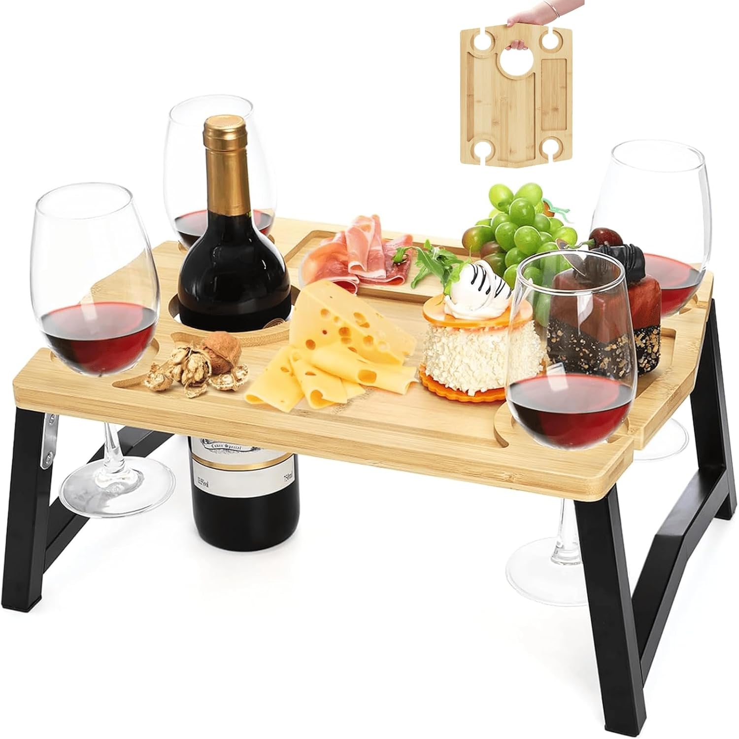 YOUEON Portable Wine Picnic Table with Glass Holder