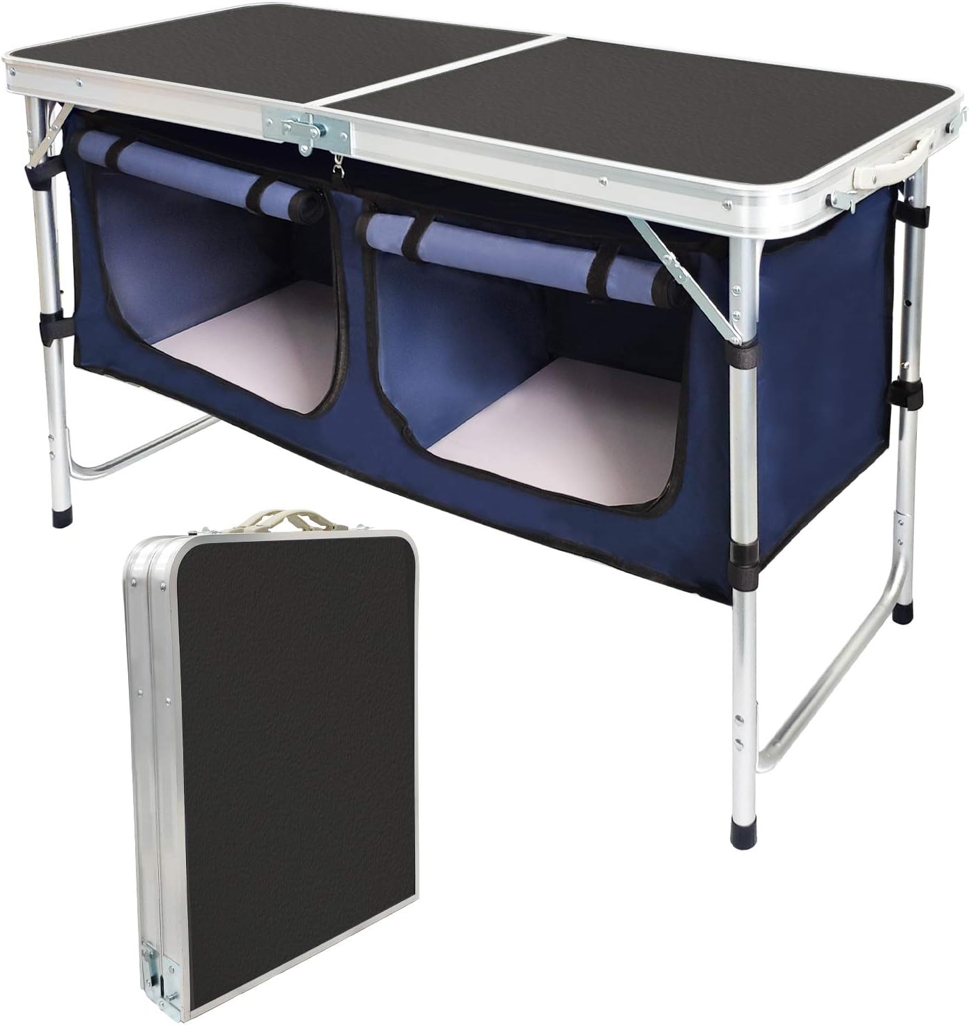 Camping Table Folding Outdoor Aluminum Lightweight, 2-Level Height Adjustable Camp Table