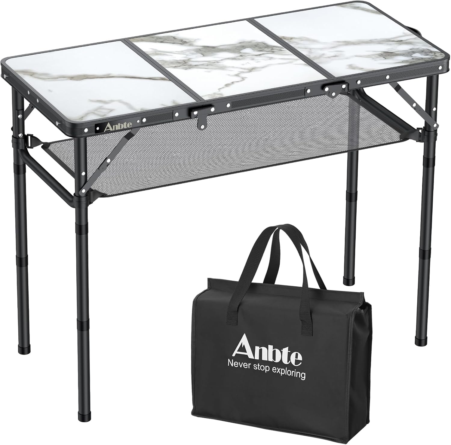Anbte Folding Camping Table, 3 Adjustable Height, 34.6″ x 15.7