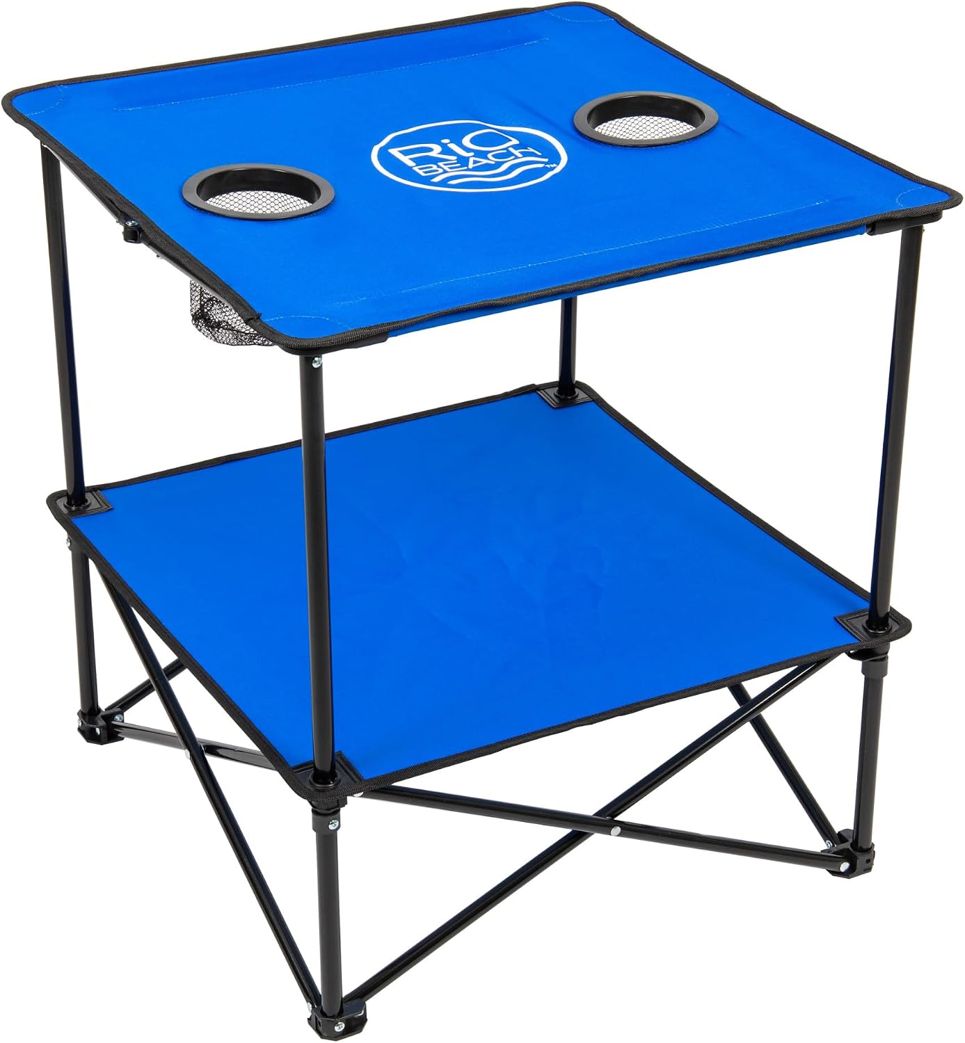 Rio Brands 22″ Square Lightweight Fabric Portable Folding Beach Table with Cupholders