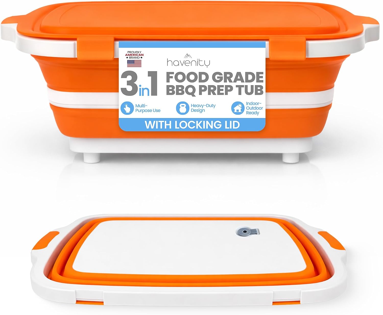 BBQ Prep Tub, 8L Multifunctional Camping Cutting Board with lid