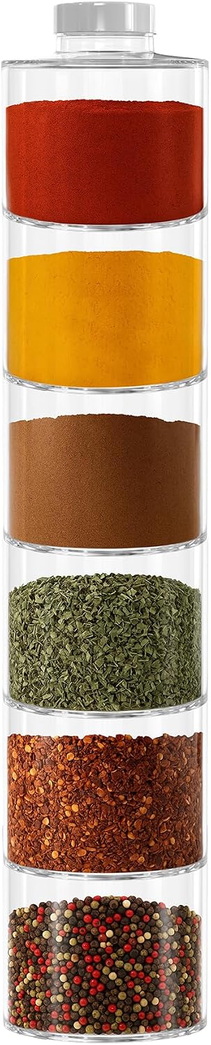 Fox Run Spice Stack, Set of 6 Space Saving Stackable 5oz Spice Jars