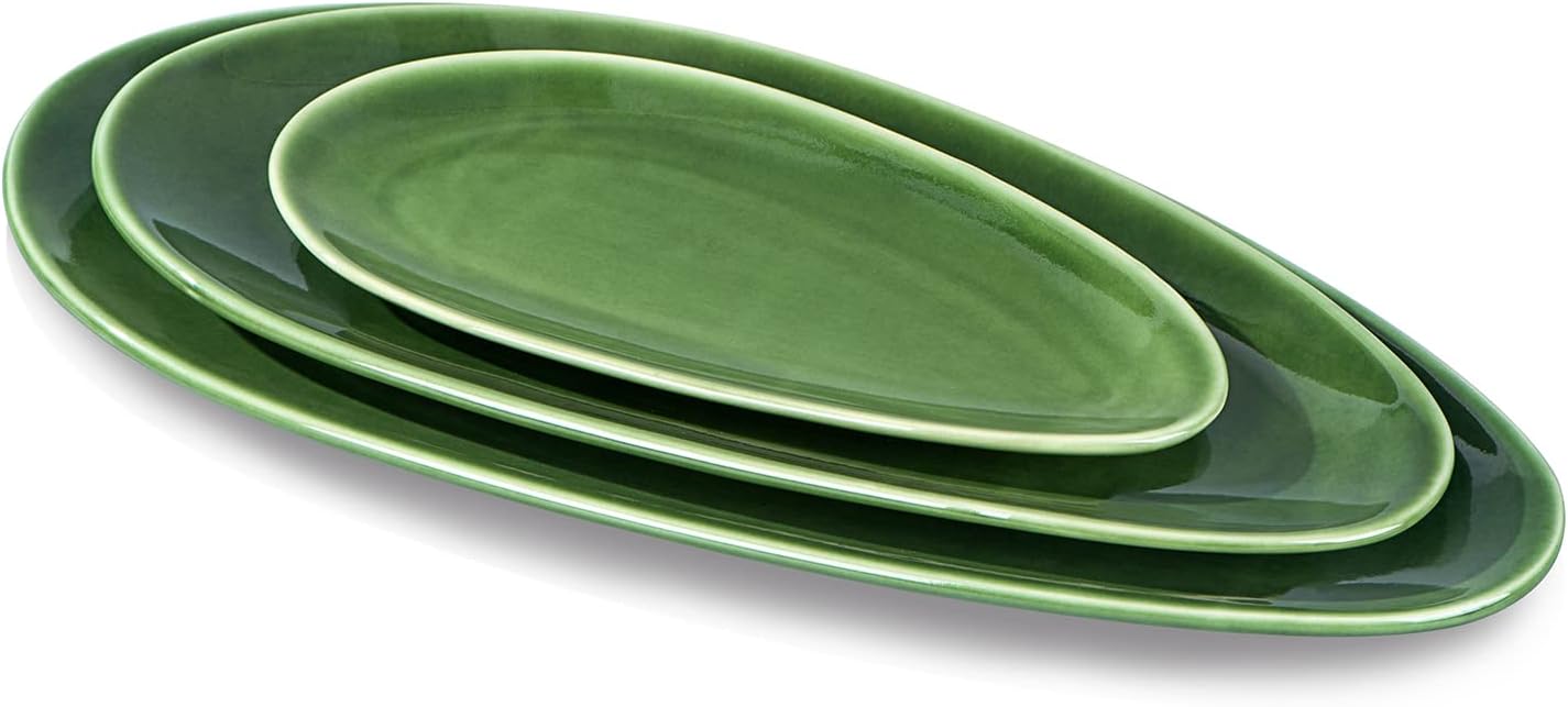 vicrays Large Oval Serving Plates, 16″/14″/10″, Porcelain Serving Platters