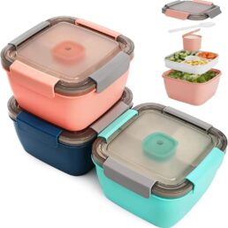 3 Set Salad Container for Lunch, Salad Bowl with Lid