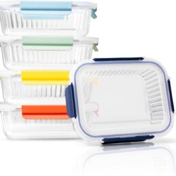 5-Pack 36 oz Sculpted Glass Food Storage Containers with Lids