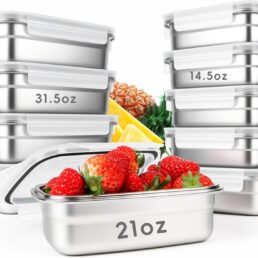 10PCS 304 Stainless Steel Food Storage Containers with Airtight Leakproof Lids