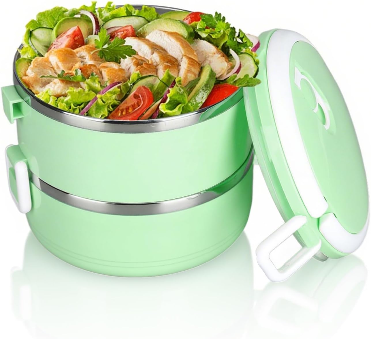 Buachois Insulated Lunch Box,304 Stainless Steel Round Lunchbox Sealed Food Containers,Stackable Hot Food Insulated Box
