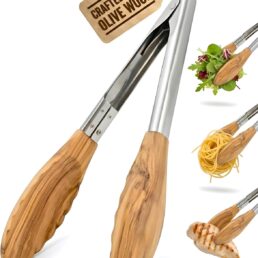 Boxiki Kitchen Olive Wood Cooking Tongs