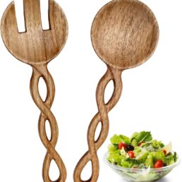 2PCS Wood Salad Tongs, 9.4inch Acacia Wood Salad Tongs for Serving with Handles