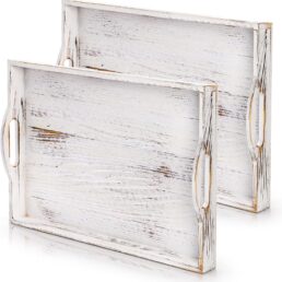 DEAYOU 2 Pack Rustic Wood Serving Tray