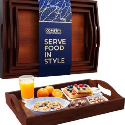 Bamboo Serving Trays with Handle – Set of 3