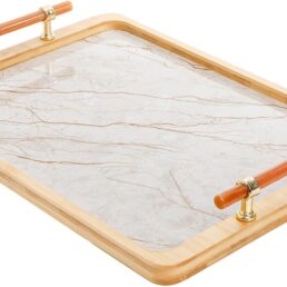 DEAYOU Bamboo Serving Tray with Handles