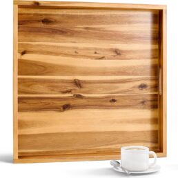 TIDITA Acacia Wood Square Ottoman Tray