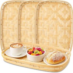4 Pack Bamboo Wicker Serving Trays