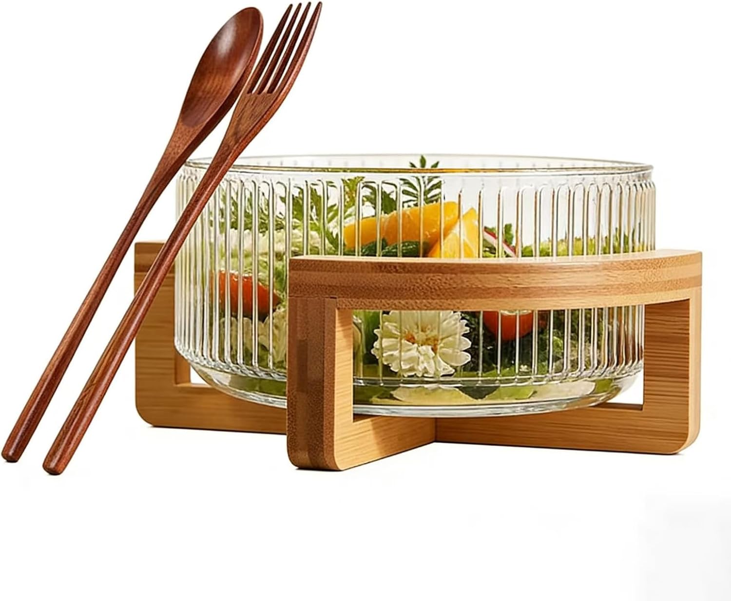 Extra Large Bowl with Serving Utensils & Wood Base – 4QT Party Bowl