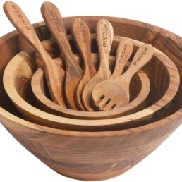 Acacia Wood Salad Bowl Set