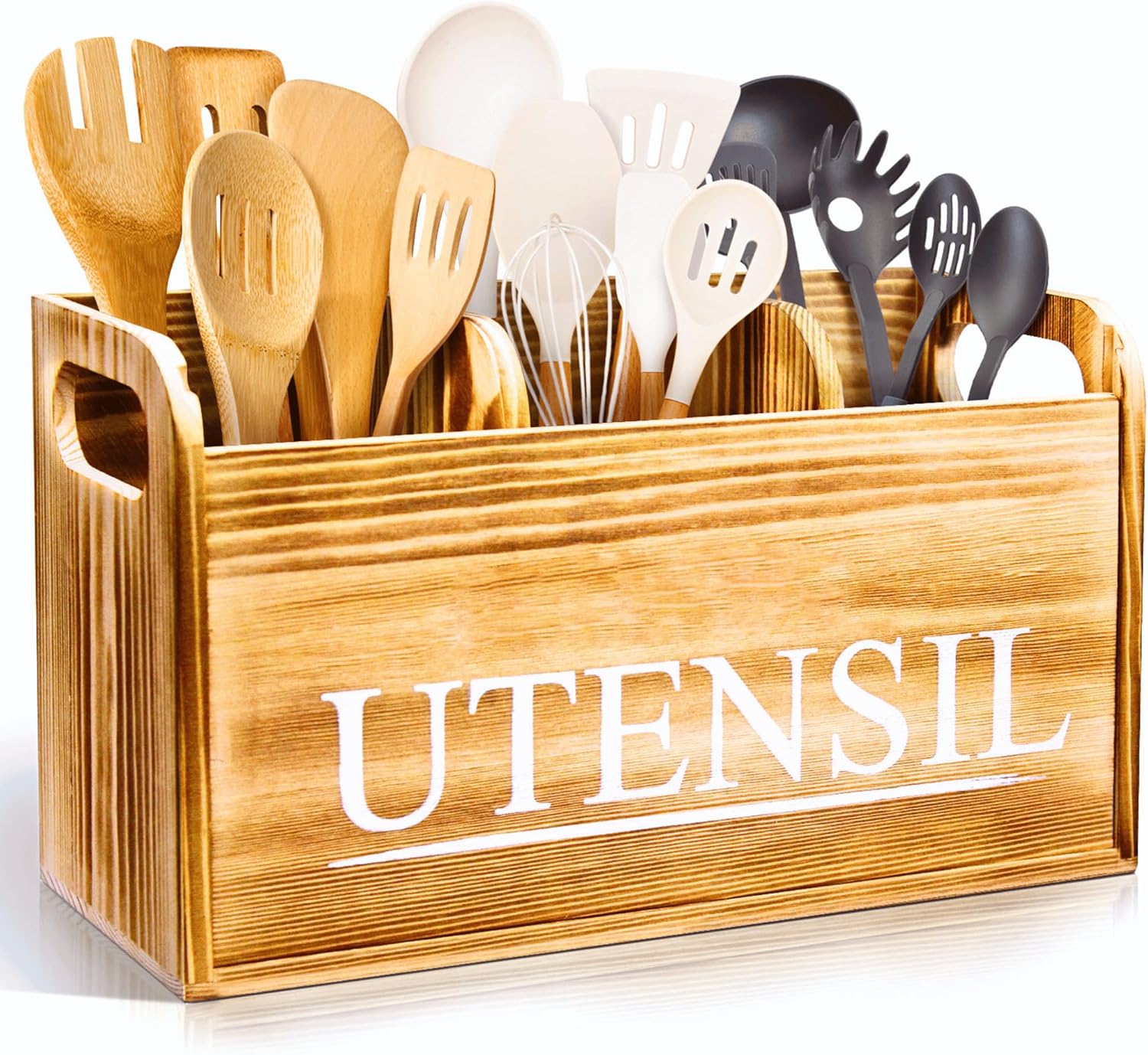 Kitchen Utensil Holder Rustic Large Wooden Utensil Organizer