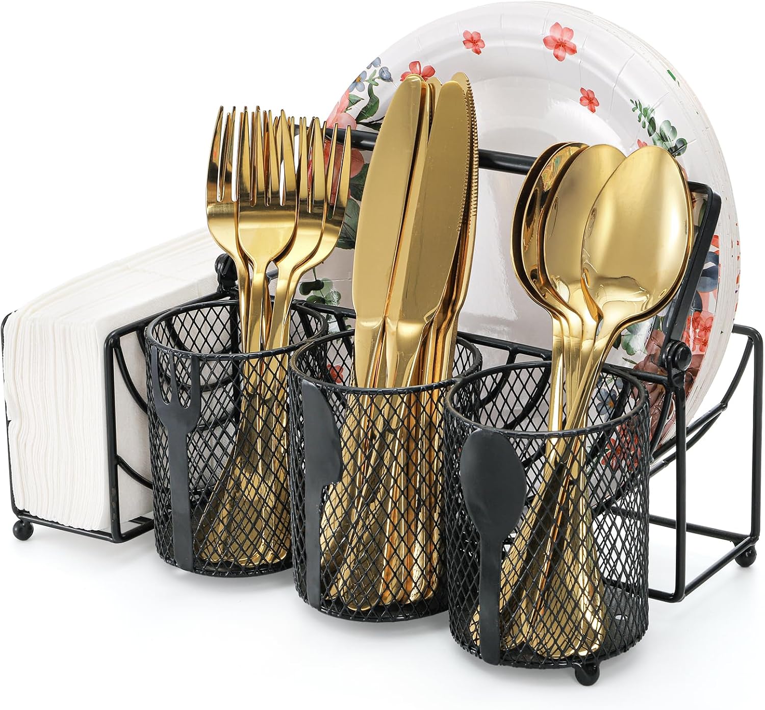 Metal Utensil Caddy with 5 Compartments