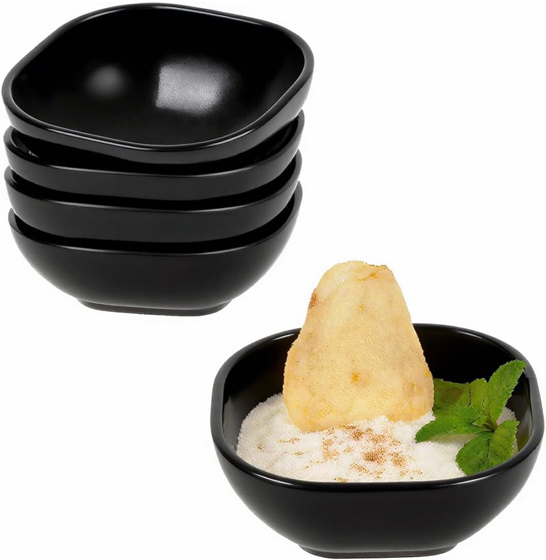 Wheat Straw Dip Bowls Set – Mini Prep Condiments Bowls (5 Black 4.5 oz)