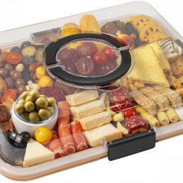 Charcuterie Board with Clear Lid, Portable Reversible Cheese Board