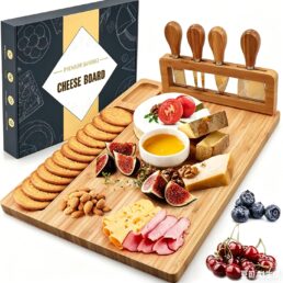 Cheese Board and Knife Set,Bamboo Charcuterie Board