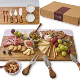 Charcuterie Board Set with Accessories- Marble & Acacia Wood Board