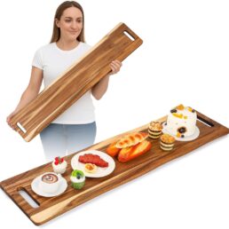 Baderke Large Charcuterie Board with Handled 48x12 Acacia Wood Serving Tray