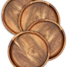 Acacia Wood Round Dinner Plates 6 Inch